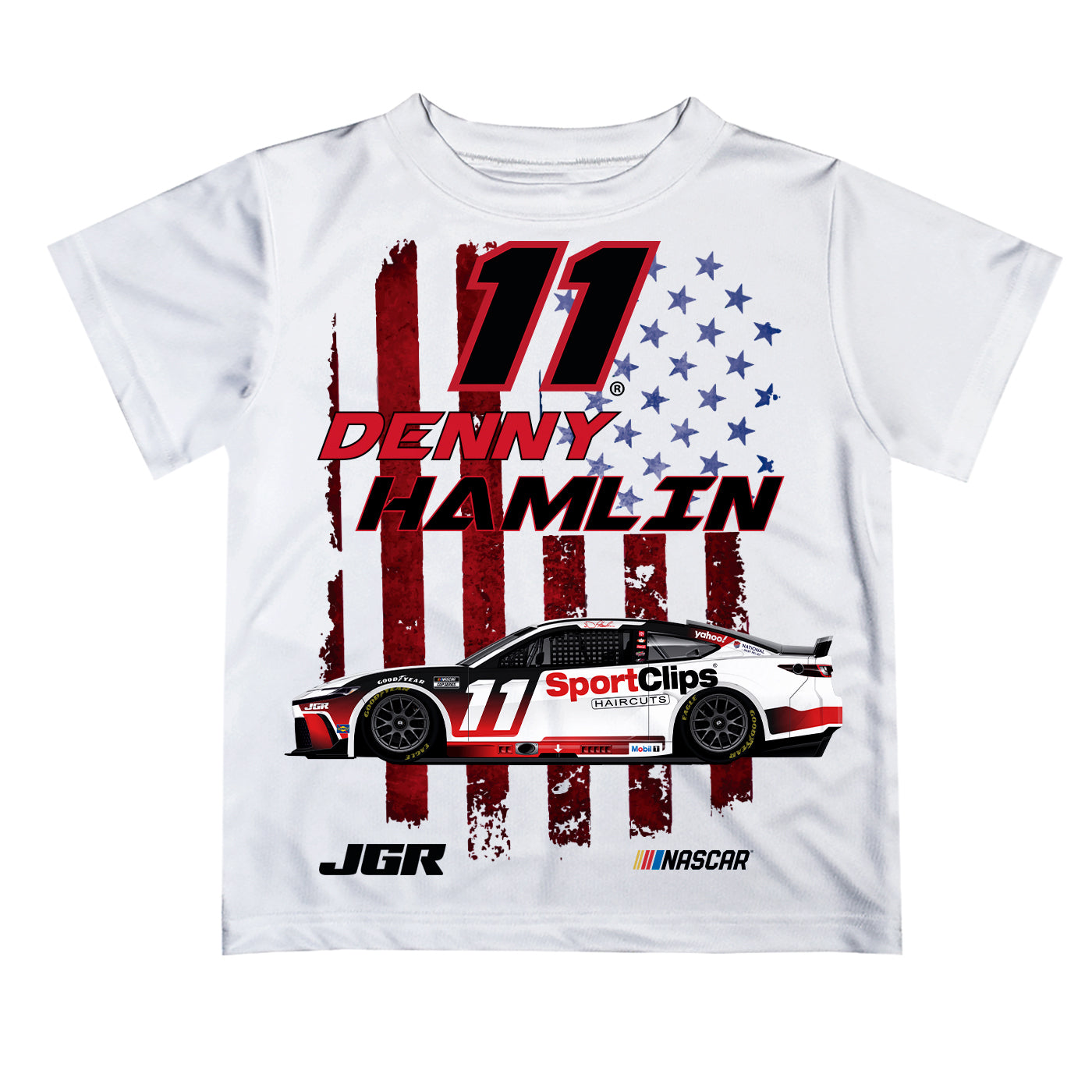 Denny Hamlin Vive La Fete NASCAR Flag Racing Car T-Shirt - White