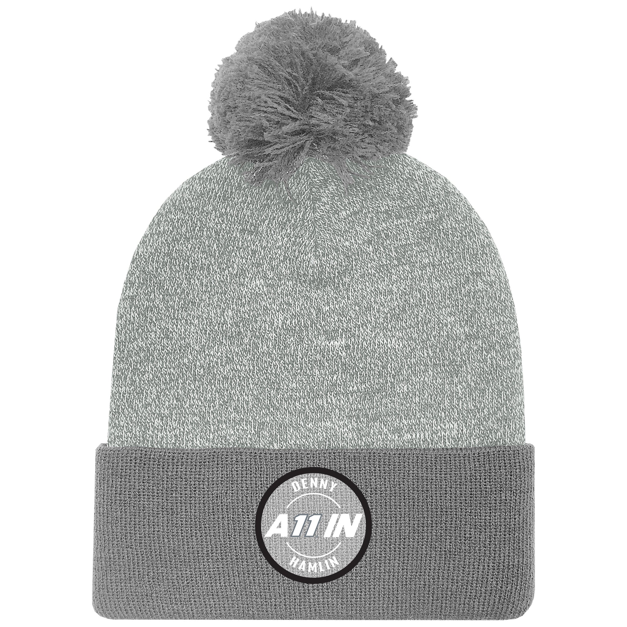 PVC PATCH GREY POM POM BEANIE