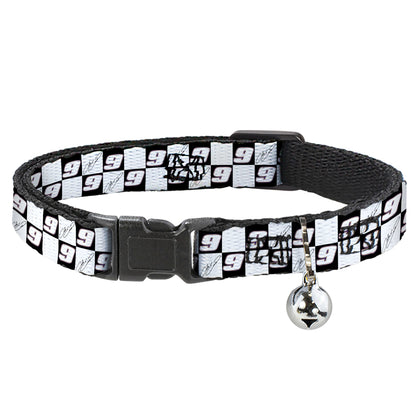 Breakaway Cat Collar with Bell - Chase Elliott Autograph and #9 Checker Logo Black/White/Blue