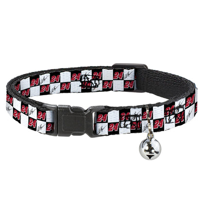 Breakaway Cat Collar with Bell - William Byron Autograph and #24 Checker Logo Black/White/Red