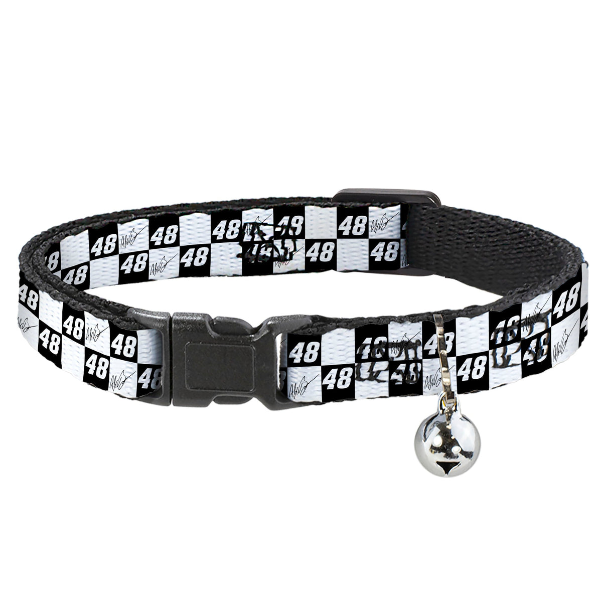 Breakaway Cat Collar with Bell - Alex Bowman Autograph and #48 Checker Logo Black/White