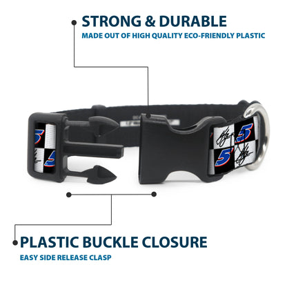 Plastic Clip Collar - Kyle Larson Autograph and #5 Checker Logo Black/White/Blue/Red