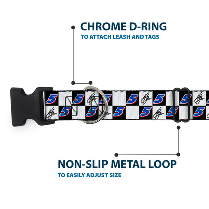 Plastic Clip Collar - Kyle Larson Autograph and #5 Checker Logo Black/White/Blue/Red