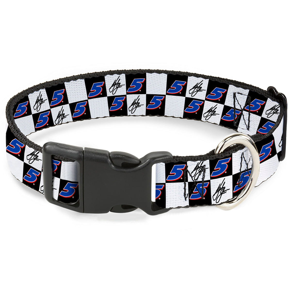 Plastic Clip Collar - Kyle Larson Autograph and #5 Checker Logo Black/White/Blue/Red