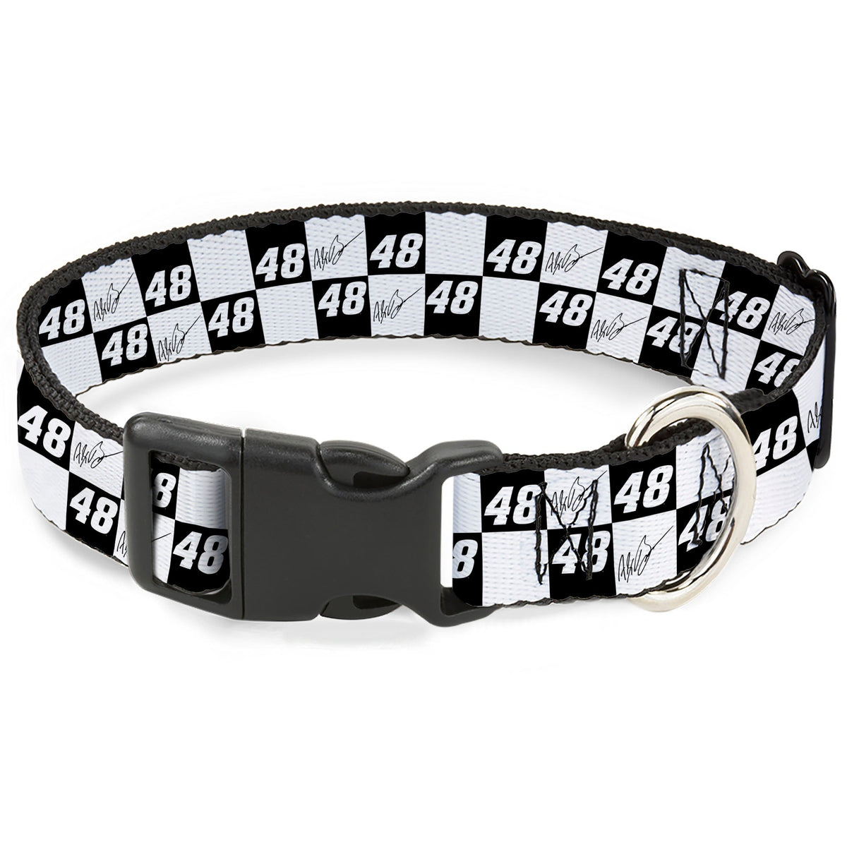 Plastic Clip Collar - Alex Bowman Autograph and #48 Checker Logo Black/White