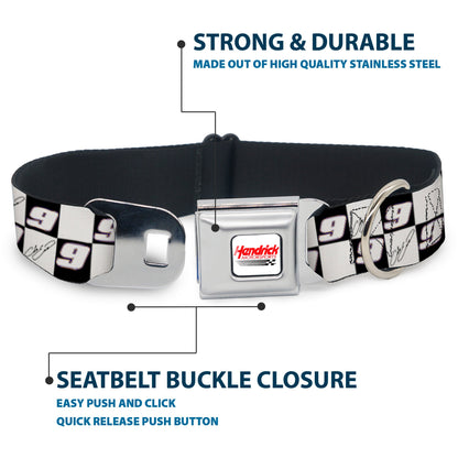 HENDRICK MOTORSPORTS Checker Logo Full Color Red/White Seatbelt Buckle Collar - Chase Elliott Autograph and #9 Checker Logo Black/White/Blue