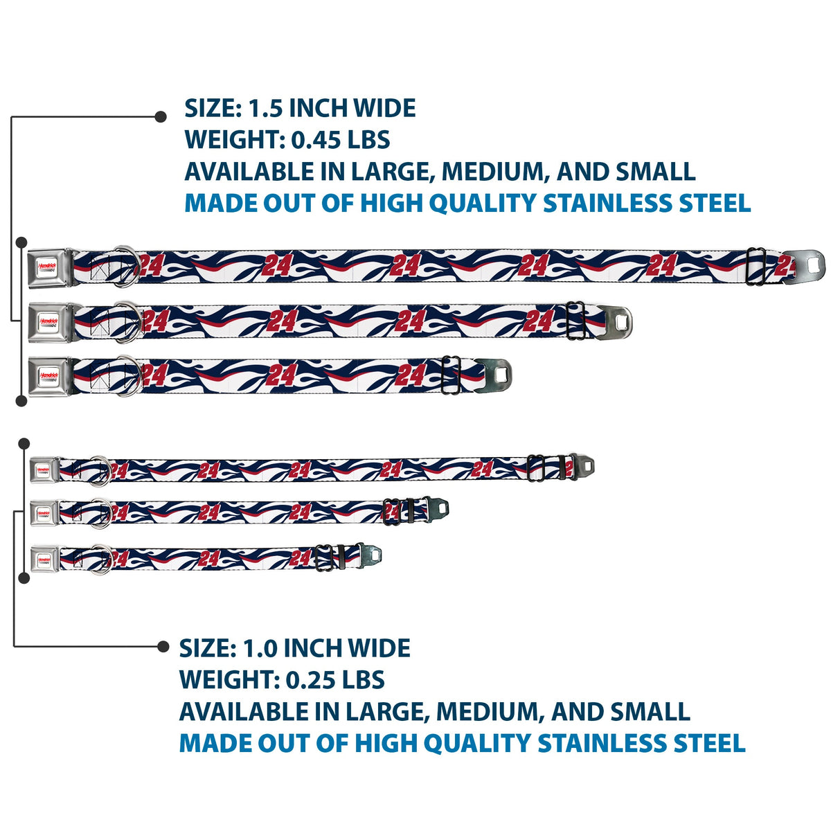 HENDRICK MOTORSPORTS Checker Logo Full Color Red/White Seatbelt Buckle Collar - William Byron #24 Car Scheme White/Red/Blue