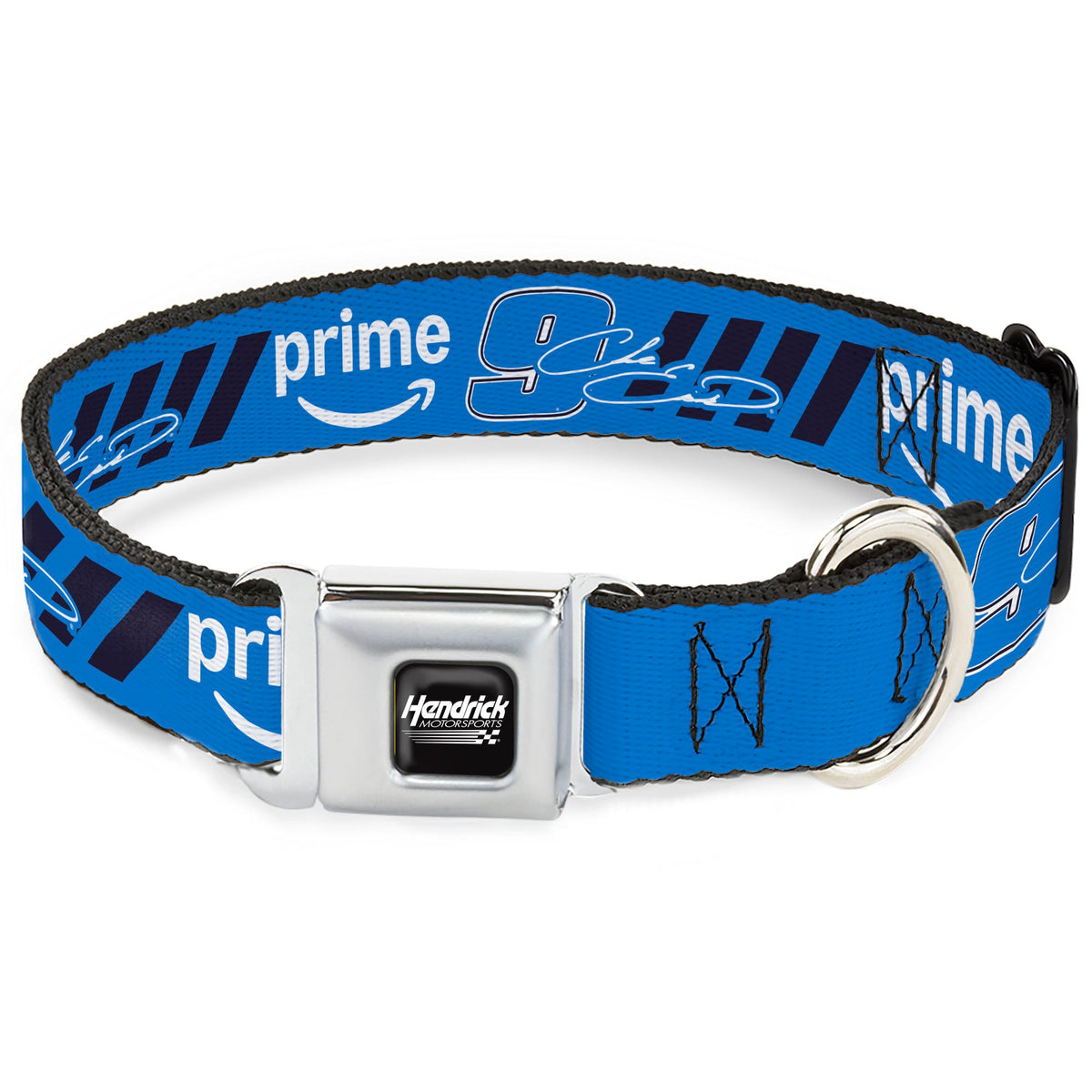 HENDRICK MOTORSPORTS Checker Logo Full Color Black/White Seatbelt Buckle Collar - Chase Elliott #9 Autograph PRIME Logo Blue/Black/White