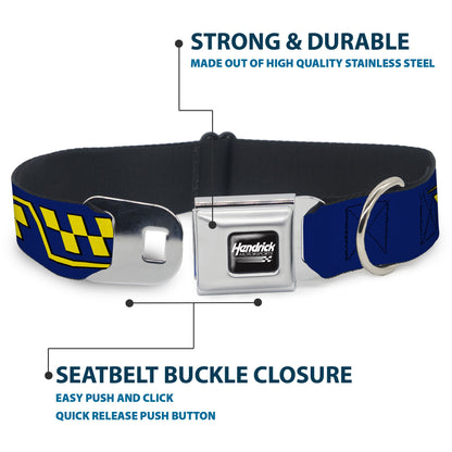 HENDRICK MOTORSPORTS Checker Logo Full Color Black/White Seatbelt Buckle Collar - Jimmie Johnson #48 Autograph Checker Blue/Yellow