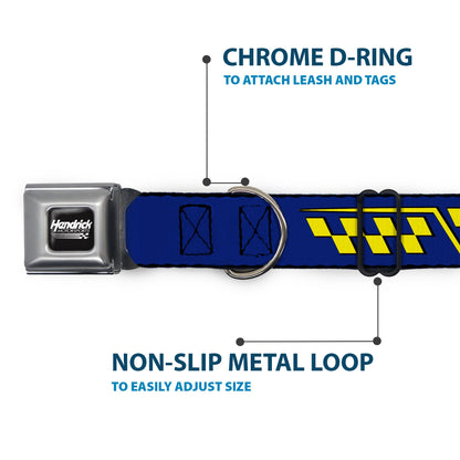 HENDRICK MOTORSPORTS Checker Logo Full Color Black/White Seatbelt Buckle Collar - Jimmie Johnson #48 Autograph Checker Blue/Yellow