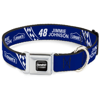 HENDRICK MOTORSPORTS Checker Logo Full Color Black/White Seatbelt Buckle Collar - JIMMIE JOHNSON #48 LOWE'S Logo Checker Blue/White