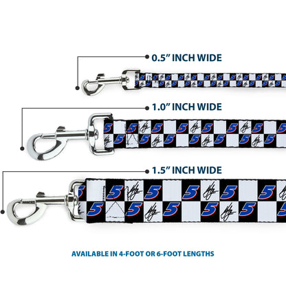 Dog Leash - Kyle Larson Autograph and #5 Checker Logo Black/White/Blue/Red