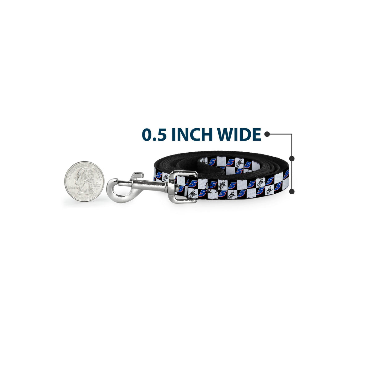 Dog Leash - Kyle Larson Autograph and #5 Checker Logo Black/White/Blue/Red