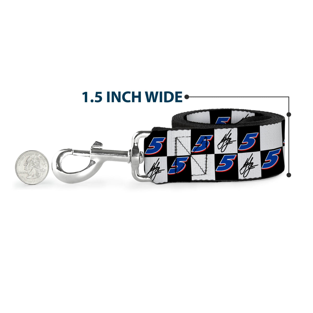 Dog Leash - Kyle Larson Autograph and #5 Checker Logo Black/White/Blue/Red