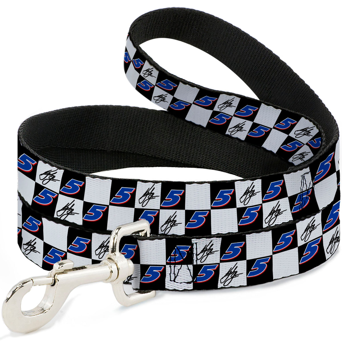 Dog Leash - Kyle Larson Autograph and #5 Checker Logo Black/White/Blue/Red