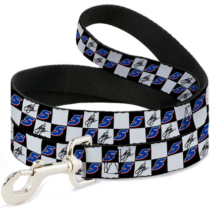 Dog Leash - Kyle Larson Autograph and #5 Checker Logo Black/White/Blue/Red