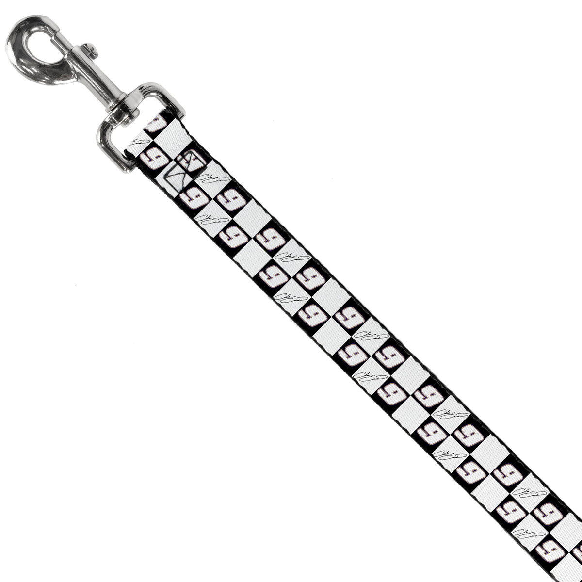 Dog Leash - Chase Elliott Autograph and #9 Checker Logo Black/White/Blue