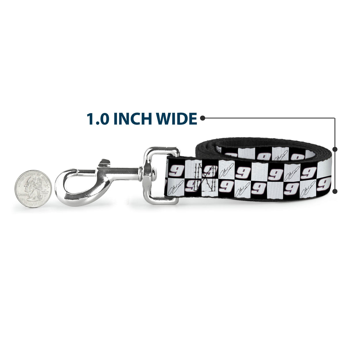 Dog Leash - Chase Elliott Autograph and #9 Checker Logo Black/White/Blue