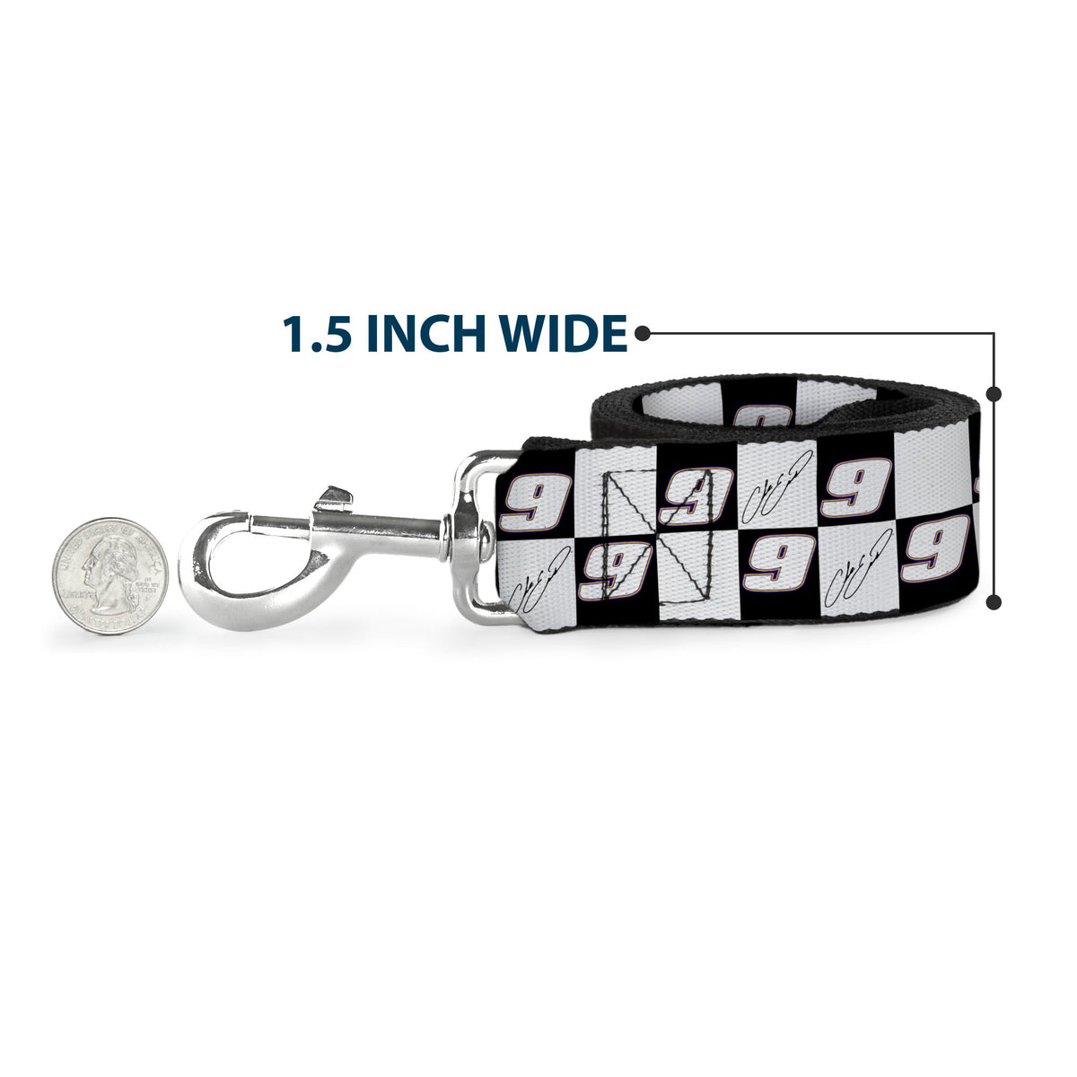 Dog Leash - Chase Elliott Autograph and #9 Checker Logo Black/White/Blue