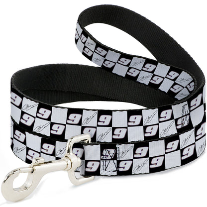 Dog Leash - Chase Elliott Autograph and #9 Checker Logo Black/White/Blue