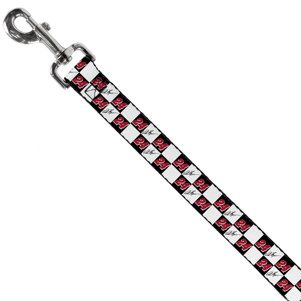 Dog Leash - William Byron Autograph and #24 Checker Logo Black/White/Red