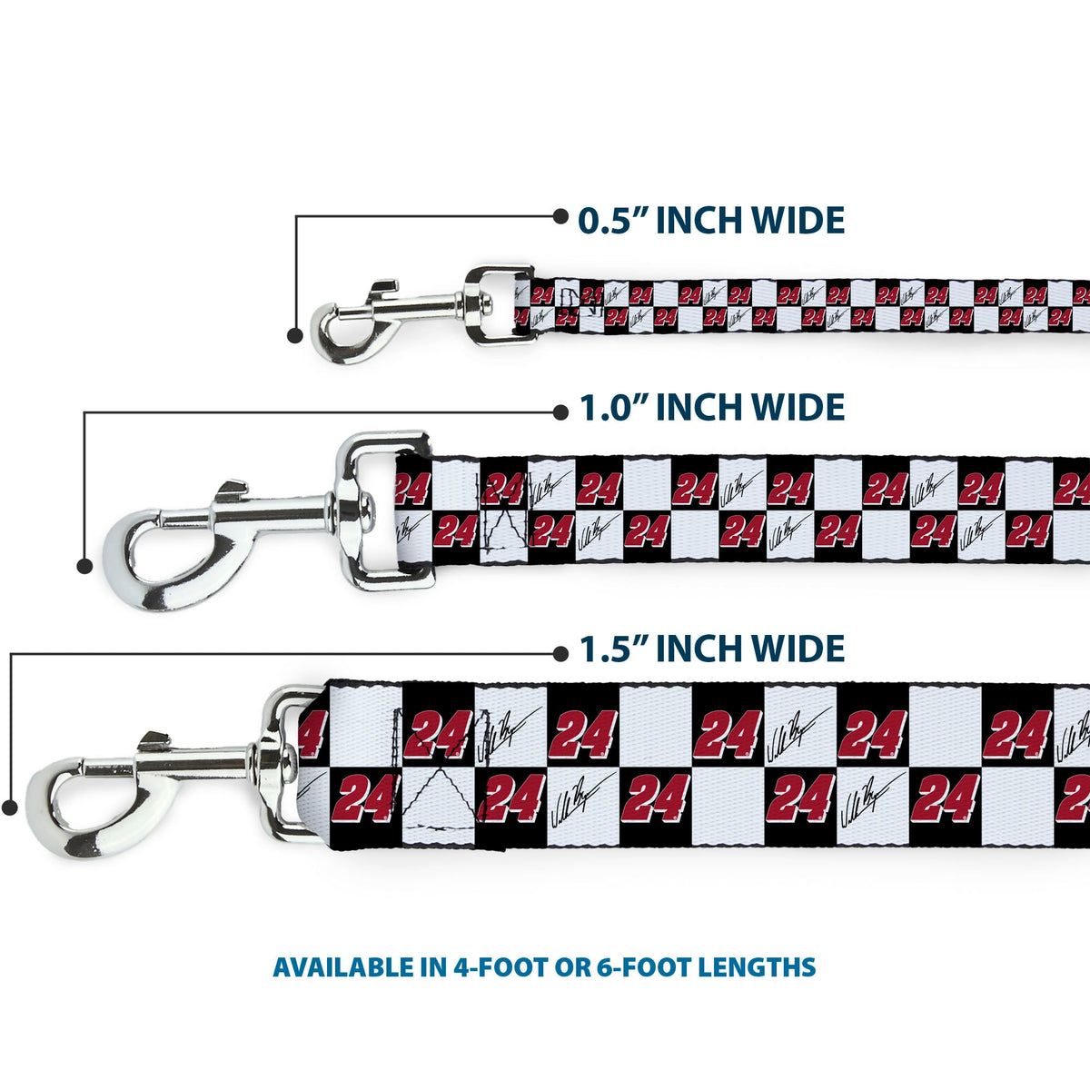 Dog Leash - William Byron Autograph and #24 Checker Logo Black/White/Red
