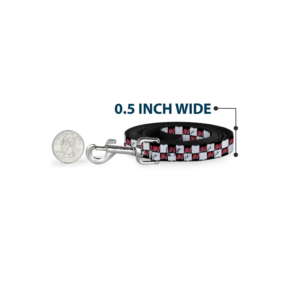 Dog Leash - William Byron Autograph and #24 Checker Logo Black/White/Red