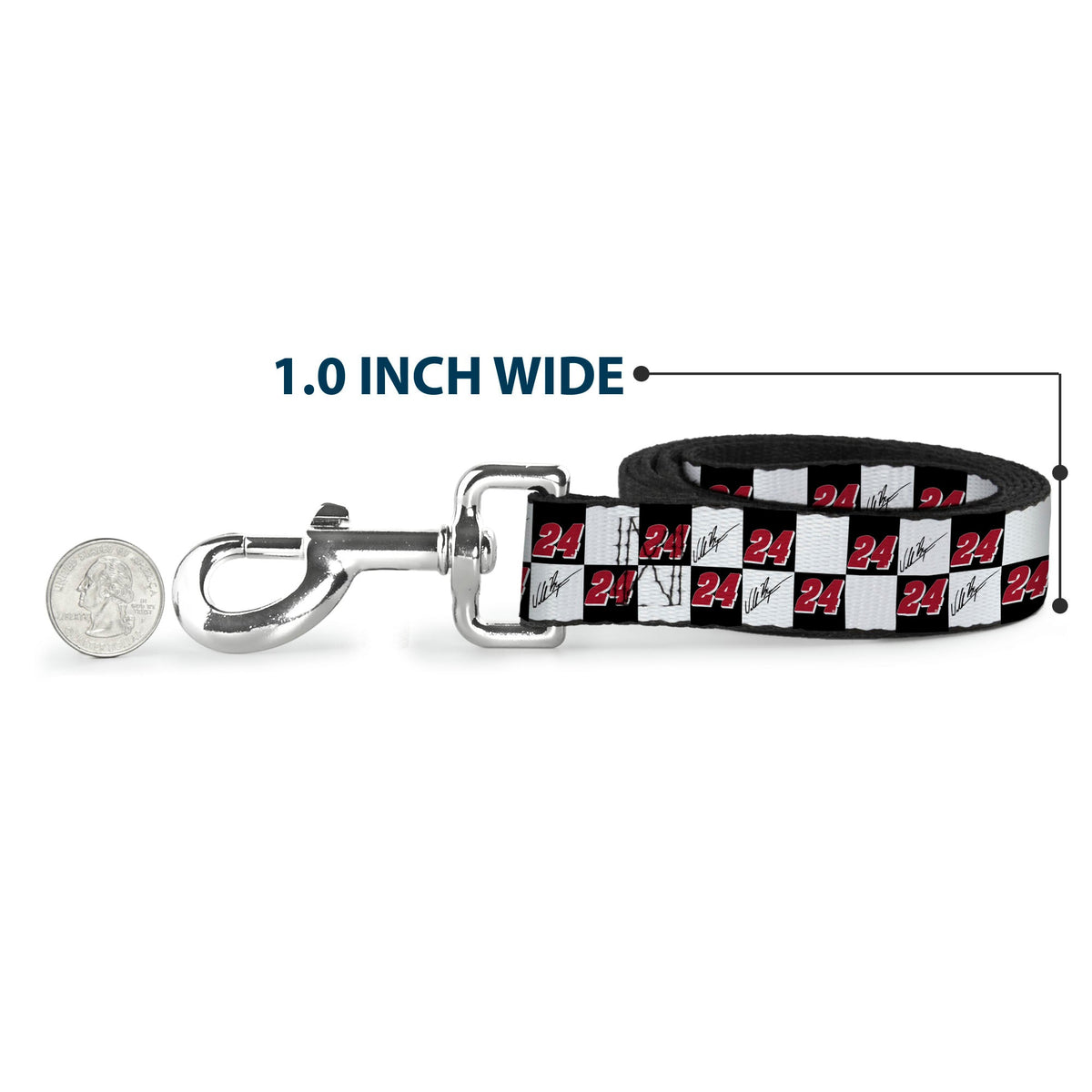 Dog Leash - William Byron Autograph and #24 Checker Logo Black/White/Red