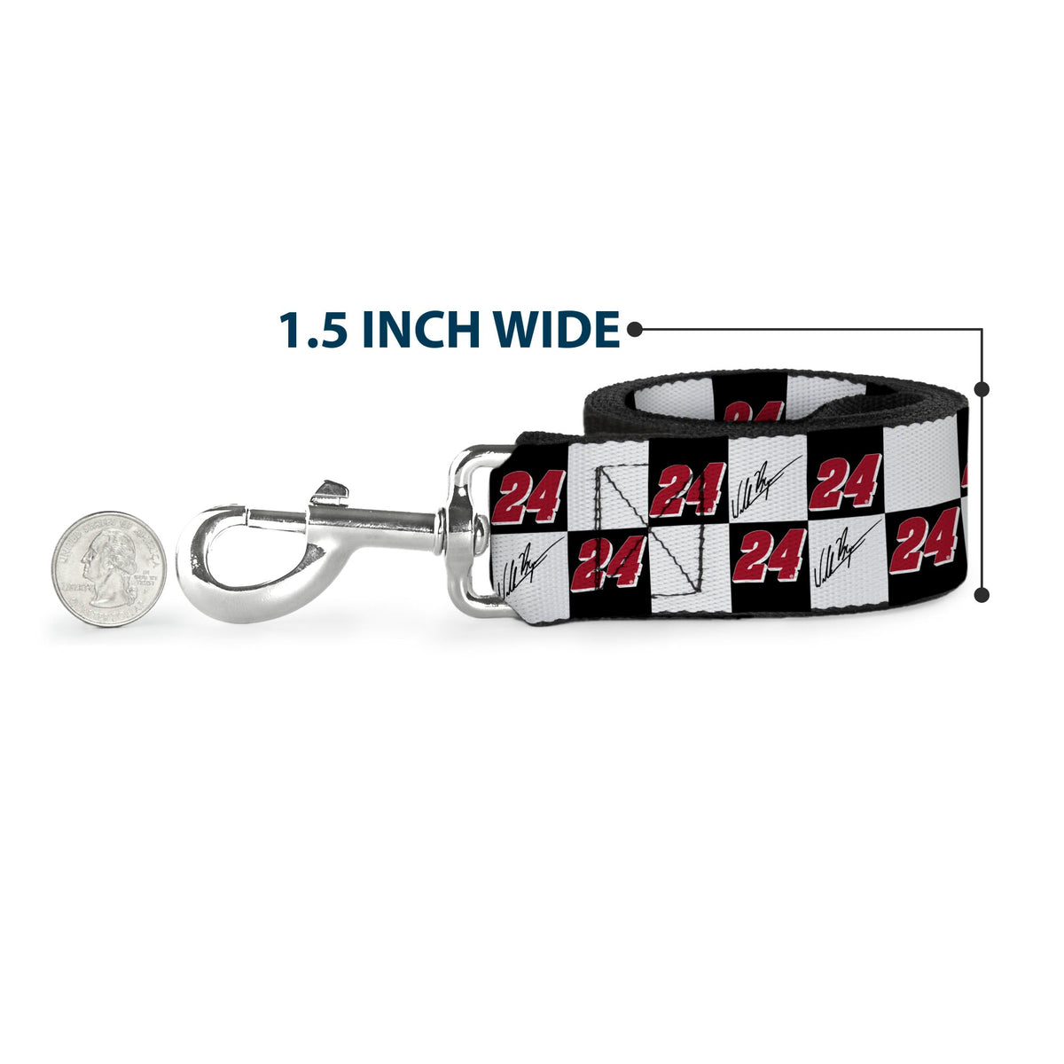 Dog Leash - William Byron Autograph and #24 Checker Logo Black/White/Red