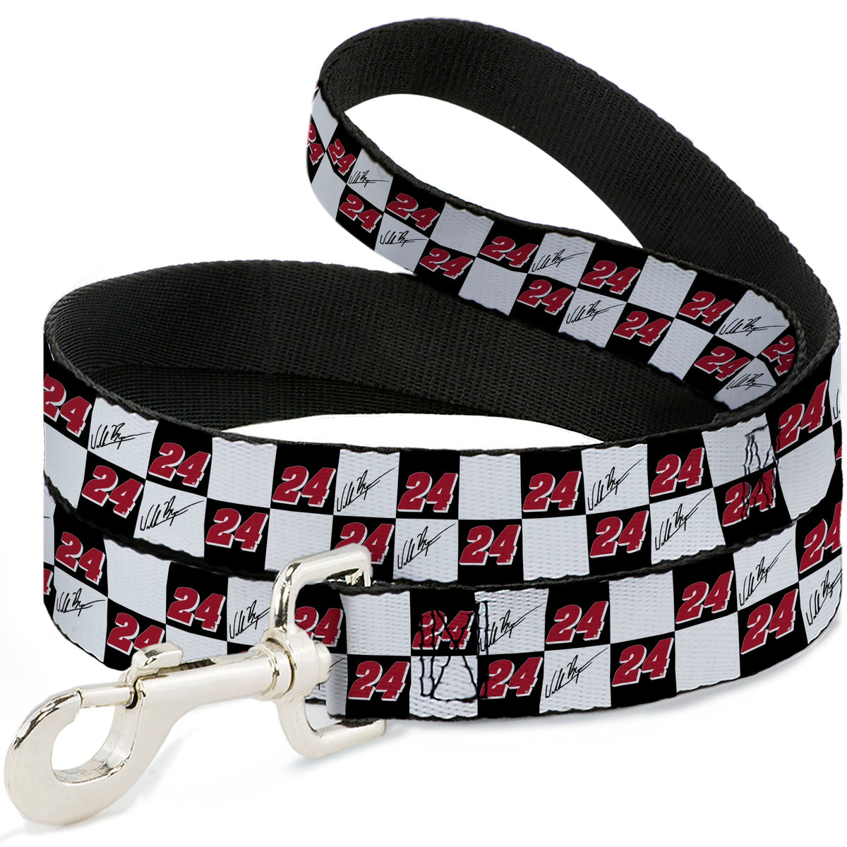 Dog Leash - William Byron Autograph and #24 Checker Logo Black/White/Red