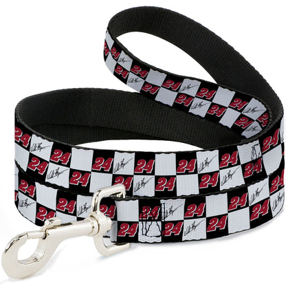 Dog Leash - William Byron Autograph and #24 Checker Logo Black/White/Red