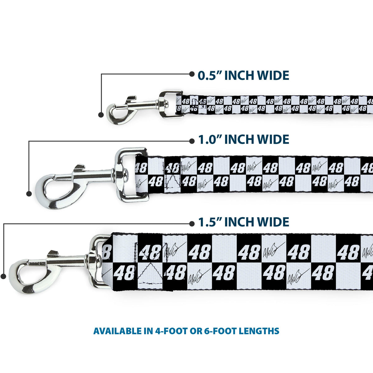 Dog Leash - Alex Bowman Autograph and #48 Checker Logo Black/White