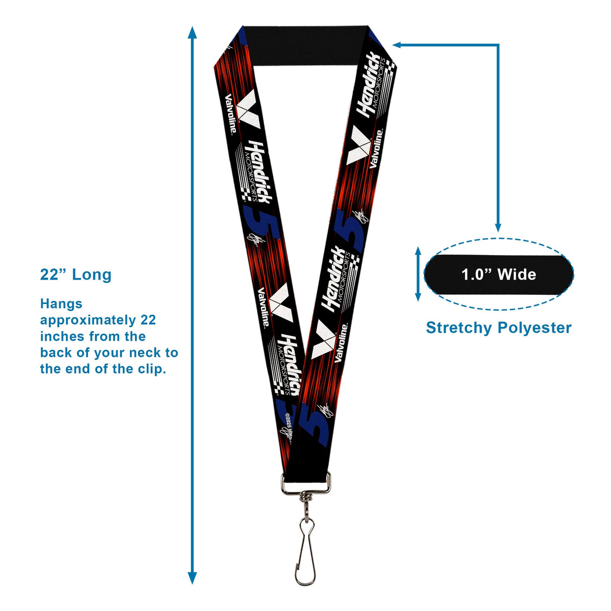 Lanyard - 1.0" - Kyle Larson #5 Autograph VALVOLINE Hendrick Motorsports Logo Black/Red/White/Blue