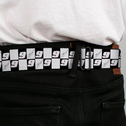HENDRICK MOTORSPORTS Checker Logo Full Color Red/White Seatbelt Belt - Chase Elliott Autograph and #9 Checker Logo Black/White/Blue Webbing