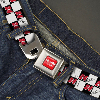 HENDRICK MOTORSPORTS Checker Logo Full Color Red/White Seatbelt Belt - William Byron Autograph and #24 Checker Logo Black/White/Red Webbing