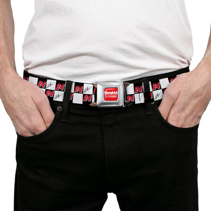 HENDRICK MOTORSPORTS Checker Logo Full Color Red/White Seatbelt Belt - William Byron Autograph and #24 Checker Logo Black/White/Red Webbing