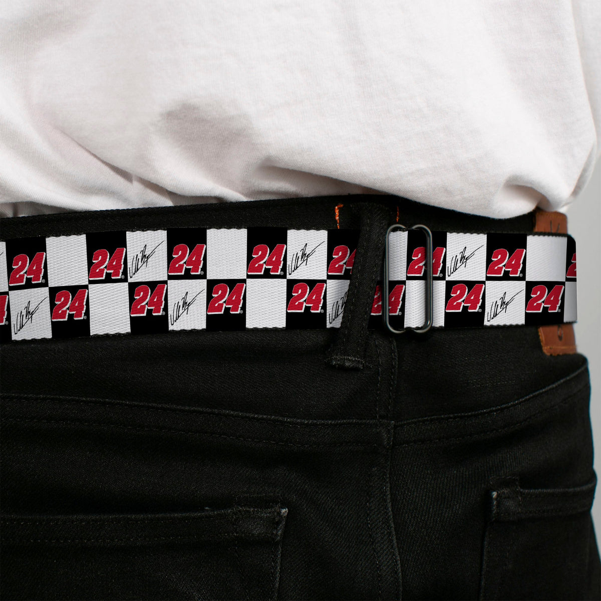 HENDRICK MOTORSPORTS Checker Logo Full Color Red/White Seatbelt Belt - William Byron Autograph and #24 Checker Logo Black/White/Red Webbing