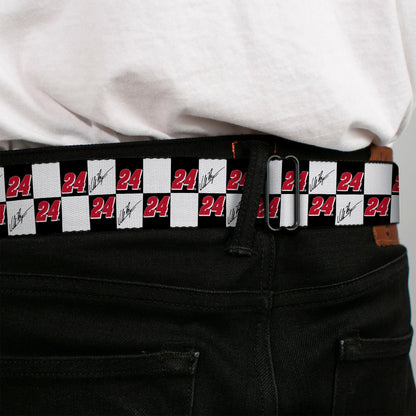 HENDRICK MOTORSPORTS Checker Logo Full Color Red/White Seatbelt Belt - William Byron Autograph and #24 Checker Logo Black/White/Red Webbing