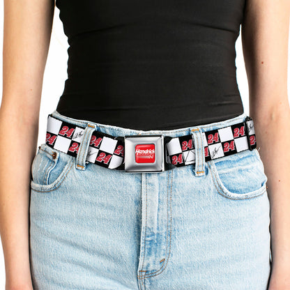 HENDRICK MOTORSPORTS Checker Logo Full Color Red/White Seatbelt Belt - William Byron Autograph and #24 Checker Logo Black/White/Red Webbing