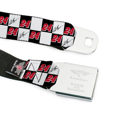 HENDRICK MOTORSPORTS Checker Logo Full Color Red/White Seatbelt Belt - William Byron Autograph and #24 Checker Logo Black/White/Red Webbing