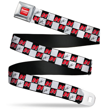HENDRICK MOTORSPORTS Checker Logo Full Color Red/White Seatbelt Belt - William Byron Autograph and #24 Checker Logo Black/White/Red Webbing