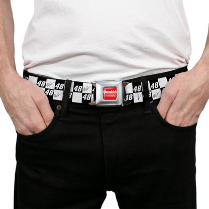 HENDRICK MOTORSPORTS Checker Logo Full Color Red/White Seatbelt Belt - Alex Bowman Autograph and #48 Checker Logo Black/White Webbing