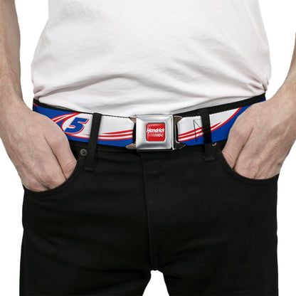 HENDRICK MOTORSPORTS Checker Logo Full Color Red/White Seatbelt Belt - Kyle Larson #5 Car Scheme White/Blue/Red Webbing