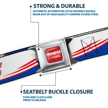 HENDRICK MOTORSPORTS Checker Logo Full Color Red/White Seatbelt Belt - Kyle Larson #5 Car Scheme White/Blue/Red Webbing