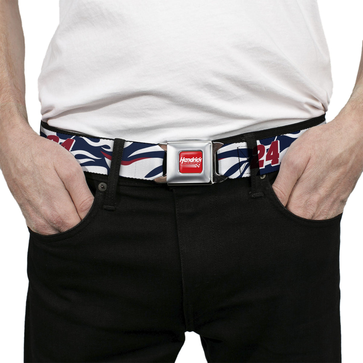 HENDRICK MOTORSPORTS Checker Logo Full Color Red/White Seatbelt Belt - William Byron #24 Car Scheme White/Red/Blue Webbing