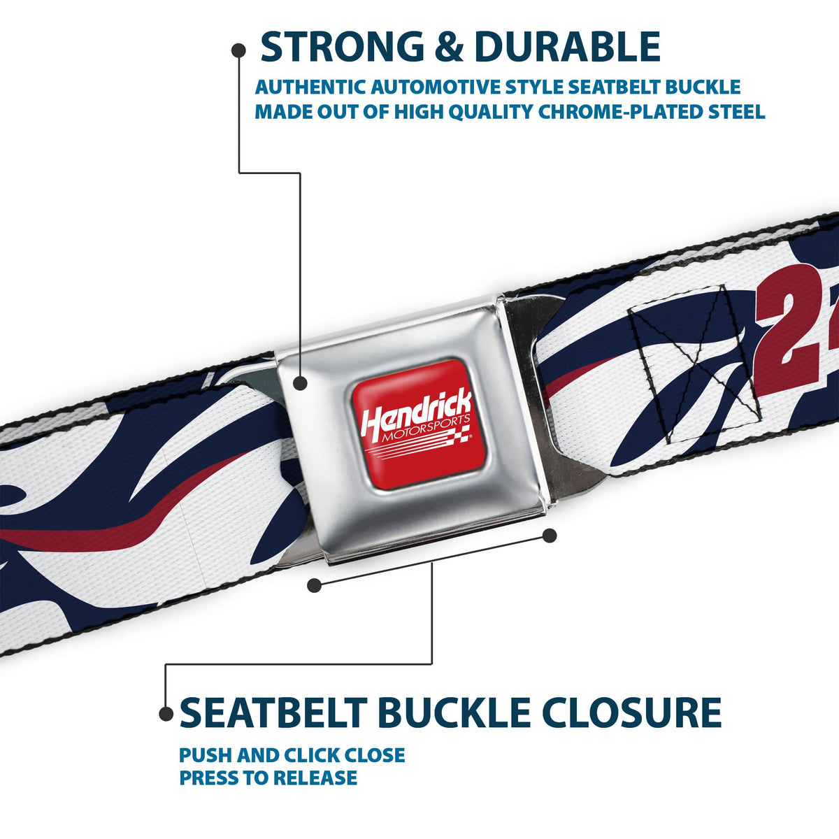 HENDRICK MOTORSPORTS Checker Logo Full Color Red/White Seatbelt Belt - William Byron #24 Car Scheme White/Red/Blue Webbing