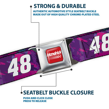 HENDRICK MOTORSPORTS Checker Logo Full Color Red/White Seatbelt Belt - Alex Bowman #48 Car Scheme Purples/Pinks/White Webbing