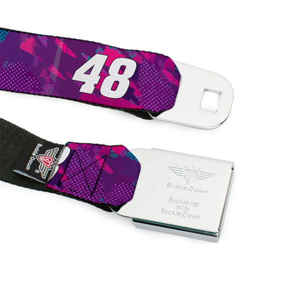 HENDRICK MOTORSPORTS Checker Logo Full Color Red/White Seatbelt Belt - Alex Bowman #48 Car Scheme Purples/Pinks/White Webbing