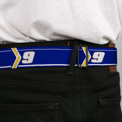 HENDRICK MOTORSPORTS Checker Logo Full Color Red/White Seatbelt Belt - Chase Elliott #9 Car Scheme Blue/Yellow/White Webbing