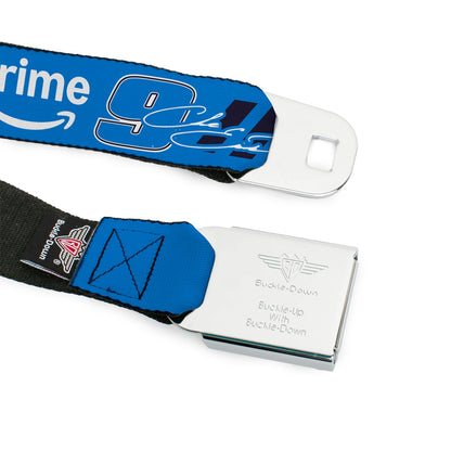 HENDRICK MOTORSPORTS Checker Logo Full Color Black/White Seatbelt Belt - Chase Elliott #9 Autograph PRIME Logo Blue/Black/White Webbing